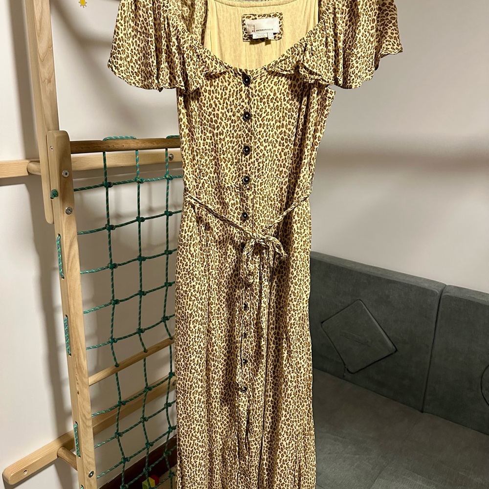 Anthropologie Tan Ruffled Midi Dress